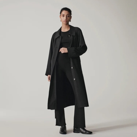 EVERLANE The Gathered Drape Trench Long in Black Buttons Pockets Size XXS NEW